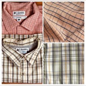 2 Columbia Short Sleeve Button Up Shirts Men's Size Large Plaid Peach & Green